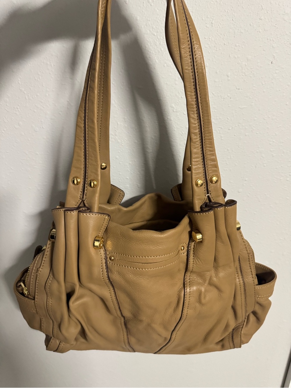 b. makowsky Tan Leather Double-Handle Shoulder Bag